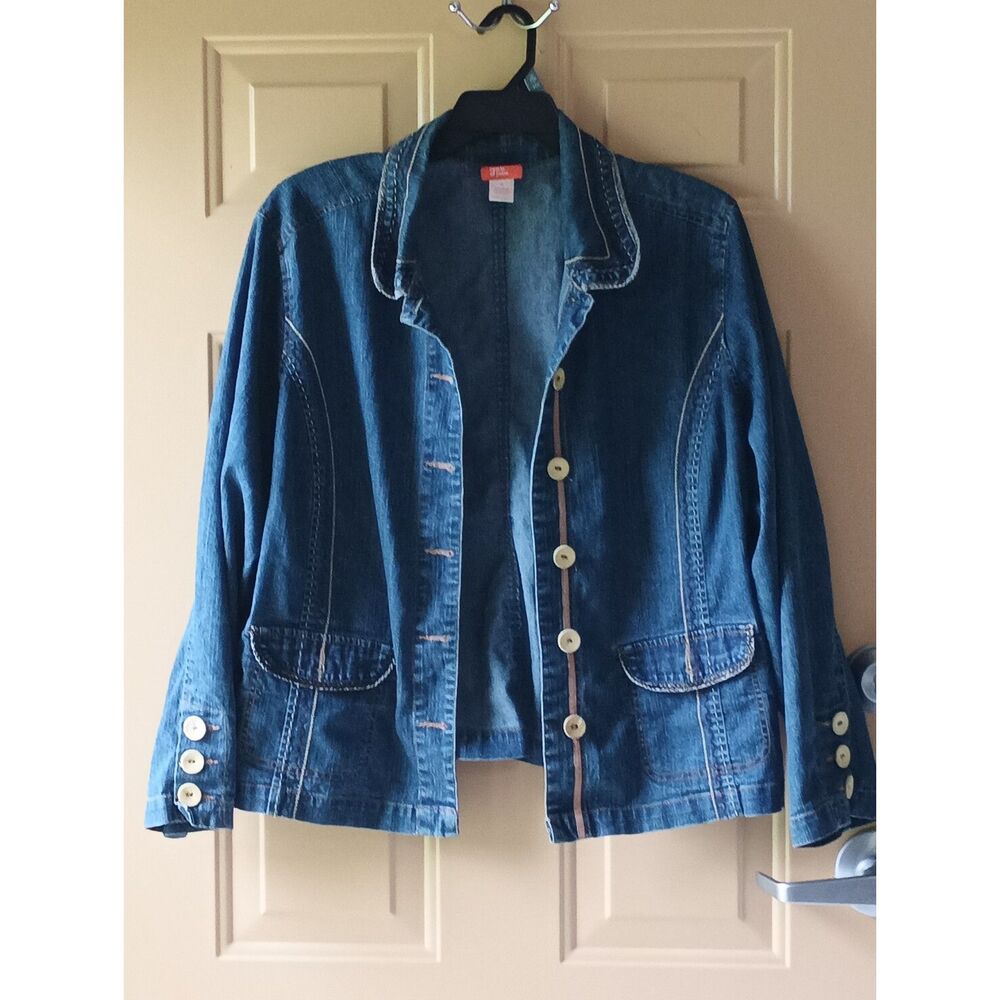 Hearts of Palm Denim Jacket Embroidered Stitch Light Yellow Buttons M